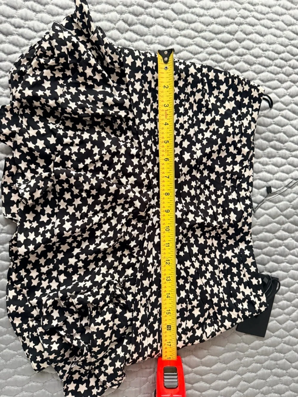 Saint Laurent Black Mini Skirt with White Star Print and Ruffle Hem - Picture 7 of 9